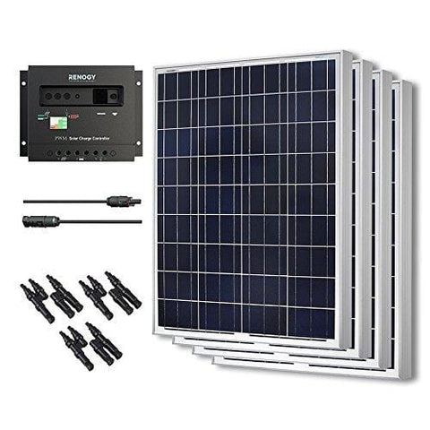 Renogy 400W Polycrystalline Bundle Solar Panel Kit with 4 packs 100W Solar Panels, Wanderer Li 30A PWM Charge Controller, Renogy 9in MC4 Adaptor Kit and Solar MC4 Branch Connectors MMF+FFM