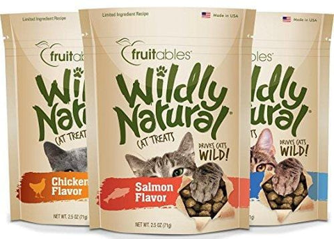 Fruitables Wildly Natural Cats Treat Variety Pack 3 (1 Bag of Each: Chicken, Tuna and Salmon)