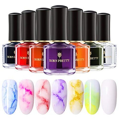 BORN PRETTY Blossom Watercolor Nail Polish Magic Blossom Polish Manicuring Kit Work with Painting Drawing Nail Vanish Watercolor Ink Art Design 7 Colors Set