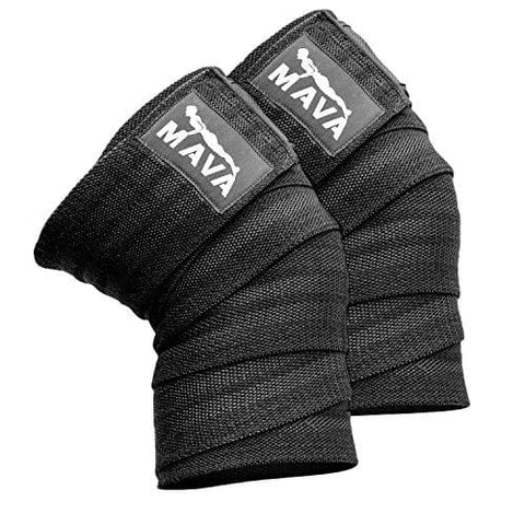 Mava Sports Knee Wraps (Pair) for Cross Training WODs,Gym Workout,Weightlifting,Fitness & Powerlifting - Best Knee Straps for Squats - for Men & Women- 72"-Compression & Elastic Support (Black)