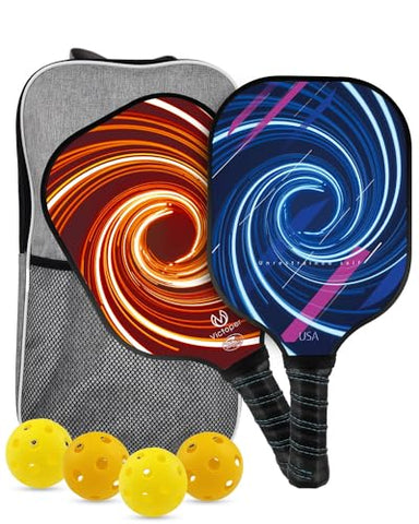 Victoper Pickleball Paddles, USAPA Approved Lightweight Pickleball Rackets Ball Sets, Carbon Fiberglass Surface Pickleball Set of 2 Rackets with 4 Pickleballs Balls and 1 Bag for Men Women Kid