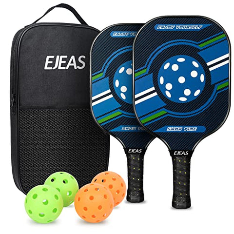 EJEAS Pickleball Paddles, Graphite Pickleball Paddle Set of 2 Rackets, 1 Portable Carry Bag and 4 Ball for Indoor and Outdoor, Lightweight Pickleball Racquet Made of Polypropylene Honeycomb Core