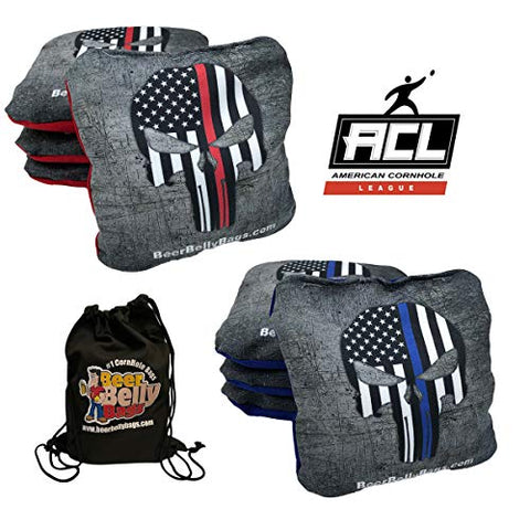 Beer Belly Bags Cornhole - Performance Series 8 Bags ACL Approved Resin Filled - Double Sided - Sticky Side | Slick Side (Skulls)