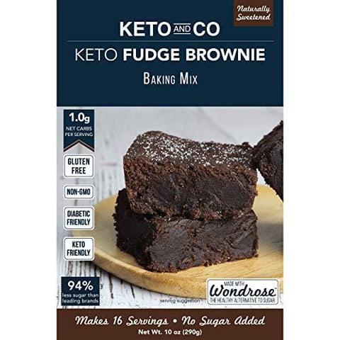 Keto and Co Fudge Brownie Mix | All Natural, Naturally Sweetened, Gluten Free, Diabetic Friendly | Low Carb, Just 1 Net Carb Per Serving | No Added Sugar | Makes 16 Brownies
