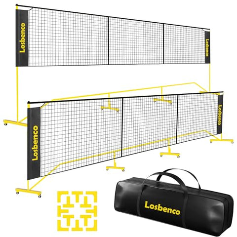 Losbenco Pickleball Net with Wheels Court Lines, Metal Frame & Regulation Size 22FT, 6-in-1 Adjustable Portable Net for Playing Pickleball, Tennis, Volleyball & Soccer and Backyard Games