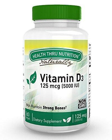 Vitamin D3 5000 IU, Non-GMO, 360 Mini Softgels, Soy Free, USP Grade Natural Vitamin D