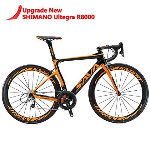 SAVADECK Phantom 2.0 700C Carbon Fiber Road Bike Shimano Ultegra 6800 22 Speed Group Set with Hutchinson 25C Tire and Fizik Saddle (New Orange, 560MM)