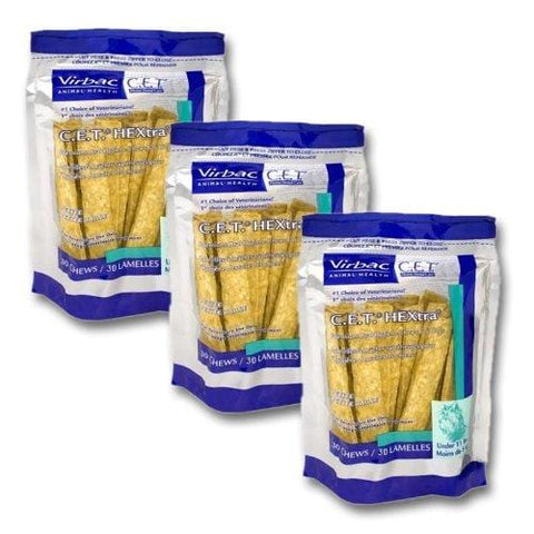 C.E.T. HEXtra Premium Oral Hygiene Chews for Petite/Small Dogs (under 11 Pounds) 3 Pack (90 chews)