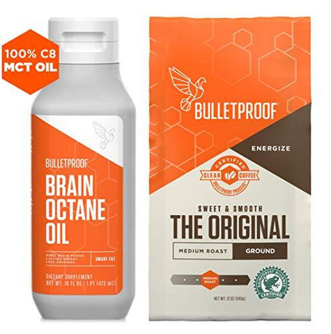 Bulletproof Original 12oz Ground Coffee & 16oz Brain Octane MCT Oil Bundle kit - Perfect for Keto and Paleo Diet, 100% Non-GMO Gourmet Organic Beans, Responsibly Sourced Premium C8 Oil (Ground)