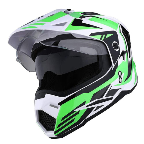 1Storm Dual Sport Motorcycle Motocross Off Road Full Face Helmet Dual Visor Storm Force Green, Size L