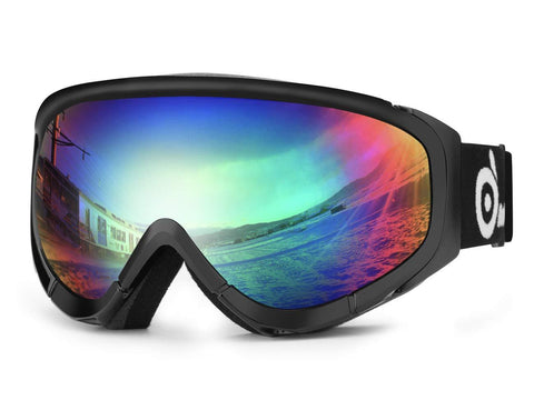 Odoland Ski Goggles for Adult Man & Woman- UV400 Protection and Anti-Fog - Double Grey Spherical Lens for Sunny and Cloudy Days (Black)