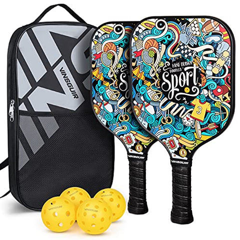 Vinsguir Pickleball Paddles Set, Graphite Pickleball Paddle Set of 2 Rackets and 4 Pickleballs Balls, Pickleball Rackets Ball Sets, Pickle-Ball Racquet with Portable Bag for Men and Women