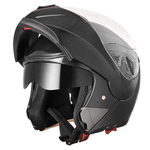 AHR Full Face Flip up Modular Motorcycle Helmet DOT Approved Dual Visor Motocross Black M