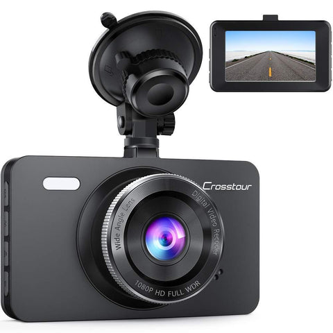 Dash Cam, Crosstour 1080P Car DVR Dashboard Camera Full HD with 3" LCD Screen 170°Wide Angle, WDR, G-Sensor, Loop Recording and Motion Detection (CR300)