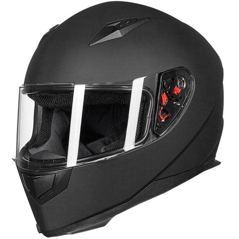 ILM Full Face Motorcycle Street Bike Helmet with Removable Winter Neck Scarf + 2 Visors DOT (L, Matte Black)