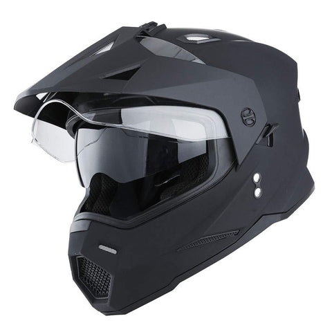 1Storm Dual Sport Motorcycle Motocross Off Road Full Face Helmet Dual Visor Matt Black, Size Medium (55-56 CM 21.7/22.0 Inch)