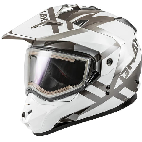 Gmax GM-11S Trapper Adult Snowmobile Helmet with Electric Shield - White/Silver/Large