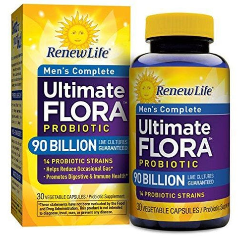 Renew Life Men's Probiotic - Ultimate Flora Probiotic Men's Complete, Shelf Stable Probiotic Supplement - 90 billion - 30 Vegetable Capsules (Packaging May Vary)