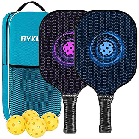BYKUTA Pickleball Paddles, USAPA Standard Graphite Carbon Fiber Pickleball Set, Lightweight Pickleball Rackets Set, with 4 Outdoor/Indoor Pickle Balls, 1 Portable Backpack, Gifts for Women Men