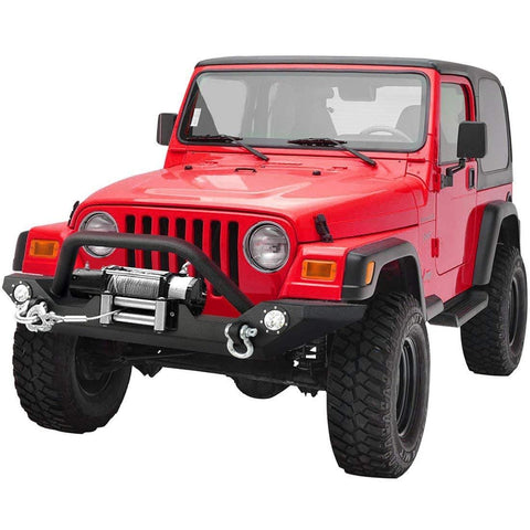 LEDKINGDOMUS Rock Crawler Front Bumper for 87-06 Jeep Wrangler YJ and TJ with Winch Plate, LED Lights Heavy Duty (Textured Black)