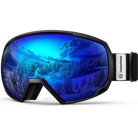 OutdoorMaster OTG Ski Goggles - Over Glasses Ski/Snowboard Goggles for Men, Women & Youth - 100% UV Protection (Black Frame + VLT 15.4% Blue Lens)
