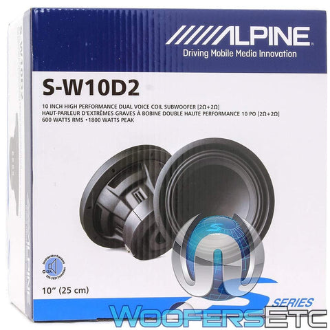 Alpine S-W10D2 S-Series 10" Dual 2-Ohm Subwoofer