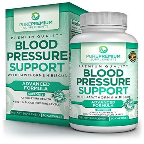 Premium Blood Pressure Support Supplement by PurePremium with Hawthorn & Hibiscus | Natural Anti-Hypertension for Cardiovascular & Circulatory Health | Vitamins & Herbs Promote Heart Health | 90 Caps