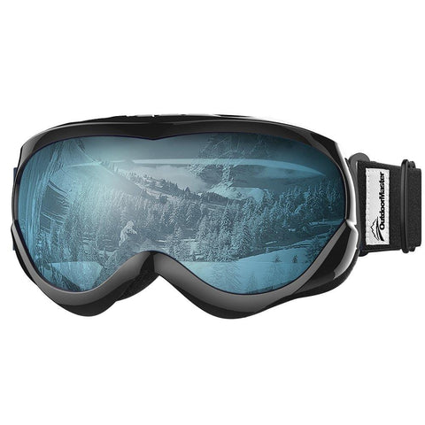 OutdoorMaster Kids Ski Goggles - Helmet Compatible Snow Goggles for Boys & Girls with 100% UV Protection (Black Frame + VLT 60% Light Blue Lens)