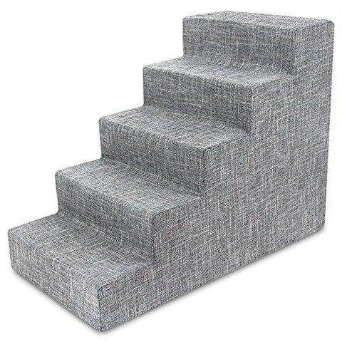CertiPUR-US Certified Foam Pet Steps / Stairs for Dogs & Cats by Best Pet Supplies - Gray Linen, 5-Step (H: 22.5")