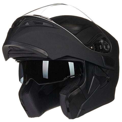 ILM Motorcycle Dual Visor Flip up Modular Full Face Helmet DOT 6 Colors (L, MATTE BLACK)