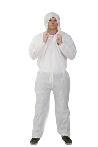 Raygard 30303 SMS Disposable Hooded Coveralls Suit Dust Chemical Protective Elastic Wrist, Ankles, Waist Zipper Front Closure for Spray Painting Medical Cleaning Work(2X-Large,White)