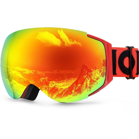 ZIONOR X6 Ski Snowboard Snow Goggles OTG for Men Women Youth Anti-Fog UV Protection Helmet Compatible (VLT 25.4% Red Frame Revo Red Lens)