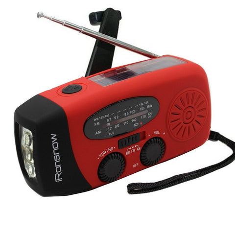 (Classic Creator) iRonsnow Solar Emergency NOAA Weather Radio Dynamo Hand Crank Self Powered AM FM WB Radios 3 LED Flashlight 1000mAh Smart Phone Charger Power Bank(Red)