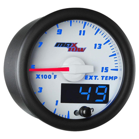 MaxTow Double Vision 1500 F Pyrometer Exhaust Gas Temperature EGT Gauge Kit - Includes Type K Probe - White Gauge Face - Blue LED Dial - Analog & Digital Readouts - for Diesel Trucks - 2-1/16" 52mm