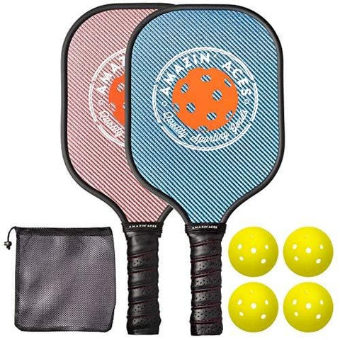 Amazin' Aces Pickleball Paddle Set | Pickleball Set Includes Two Graphite Pickleball Paddles + Four Balls + One Mesh Carry Bag | Rackets Feature a Graphite Face & Polymer Honeycomb Core (Blue & Pink) [product _type] Amazin' Aces - Ultra Pickleball - The Pickleball Paddle MegaStore