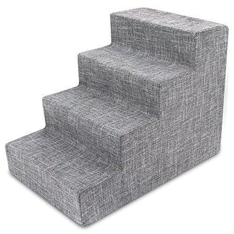 CertiPUR-US Certified Foam Pet Steps / Stairs for Dogs & Cats by Best Pet Supplies - Gray Linen, 4-Step (H: 19")