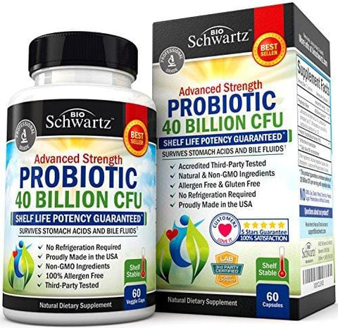 Probiotic 40 Billion CFU. Guaranteed Potency until Expiration - Patented Delay Release, Shelf Stable - Lactobacillus Acidophilus - Gluten Dairy Free for Women Men - No Refrigeration - Digestive Health