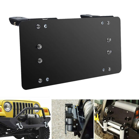 Samlight License Plate Bracket 8 3/4 Inch Flip-Up Winch Roller Fairlead Mount Holder Black Stainless Steel