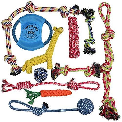Pacific Pups Products supporting pacificpuprescue.com Dog Rope Toys for Aggressive Chewers - Set of 11 Nearly Indestructible Dog Toys - Bonus Giraffe Rope Toy - Benefits NONPROFIT Dog Rescue