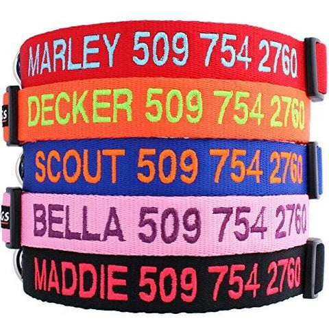 Personalized Dog Collar, Custom Collars Embroidered w/Pet Name & Phone Number - Blue, Black, Pink, Red & Orange Collars for Boy & Girl Dogs; 4 Adjustable Sizes: XSmall, Small, Medium, Large