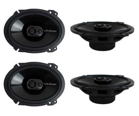 2 Pairs of Rockford Fosgate Punch P1683 260W Peak (130W RMS) 6" x 8" Punch Series 3-Way Full Range Coaxial Speakers + Gravity Phone Magnet Holder