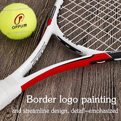 oppum Adult Carbon Fiber Tennis Racket, Super Light Weight Tennis Racquets Shock-Proof and Throw-Proof,Include Tennis Bag Tennis Overgrip (Aluminum-Carbon Racquet(Red), 4 3/8)