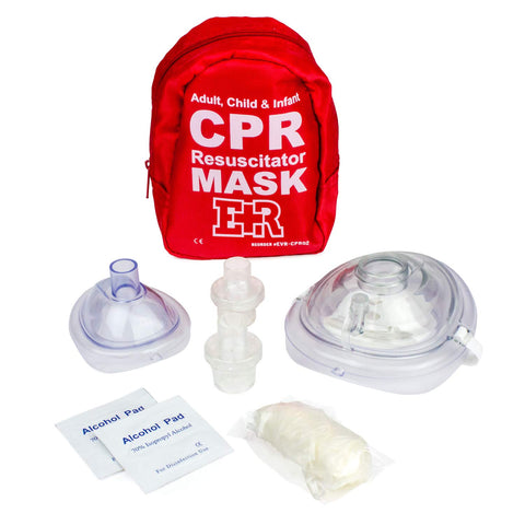 Ever Ready First Aid Adult and Infant CPR Mask Combo Kit with 2 Valves with Pair of Nitrile Gloves & 2 Alcohol Prep Pads - Red