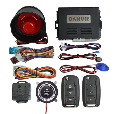 BANVIE Keless Entry Car Security Alarm System with Remote Start & Push to Engine Start Stop Button