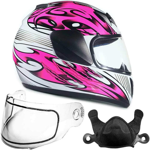 Typhoon Helmets Youth Kids Full Face Snowmobile Helmet DOT Dual Lens Snow Boys Girls - Pink (Medium)