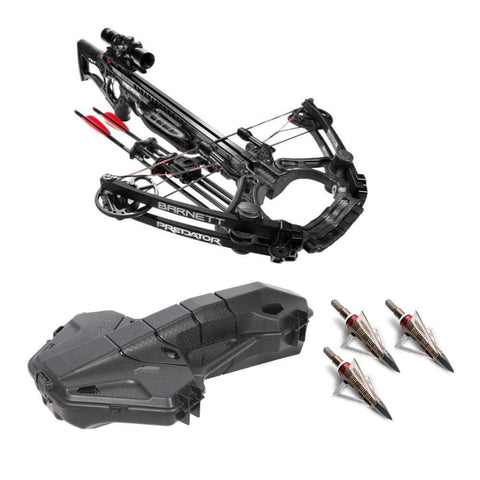 Barnett 430 FPS Predator Crossbow Package with Illuminated Scope Bundle with Compact Case and Broadheads (3 Items)