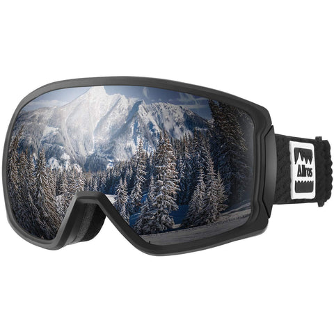 ALLROS OTG Ski Goggles Snowboard Goggles, 100% UV400 Protection Anti-Fog Lens Snow Goggles, Helmet Compatible for Men & Women