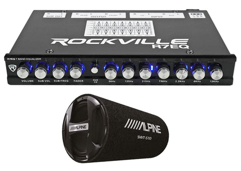 ALPINE SWT-S10 1200w 10" Car Subwoofer in Bass Tube Enclosure+7-Band Equalizer