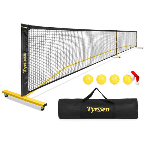 Portable Pickleball Net on Wheels, 22FT Pickleball Net for Driveway Backyard, Strong PE Net, Metal Frame, 4 Pickle Balls, 1 Carry Bag, Pickleball Net System for Indoor & Outdoor Play