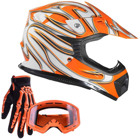 Typhoon Youth Kids Off Road Gear Combo Helmet Gloves and Goggles - Orange (Medium)